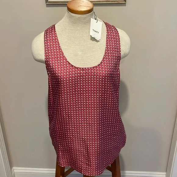 NWT!! Theory - RACER SILK TANK - Size Medium - Pink/White - Picture 3 of 8